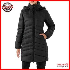 Women's Winter Down Long Puffer Coat with Detachable Hood Slim Fit